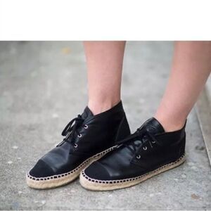 Chanel Black Leather Espadrilles High Top Sneakers CC‎